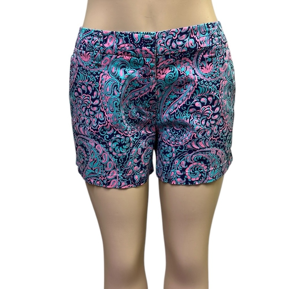 Cambridge Dry Goods Colorful Pink Blue Paisley Stretch Cotton Shorts Womens 6